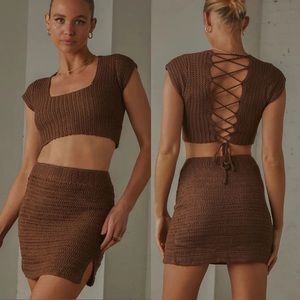 Free People Peppermayo Love Like This Crochet Brown Set Size S/M NWT $106